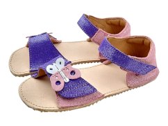 Dívčí kožené barefoot sandály MIRRISA růžová s motýlkem