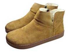 Dámské kožené barefoot kotníkové boty SPREE s vlněnou podšívkou – koňakové