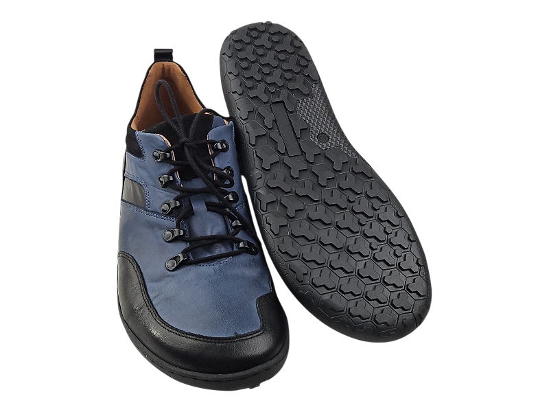 Celokožené pánské barefoot boty pohorkového stylu MAIN – modročerné