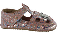 Dětské kožené barefoot  sandálky ITHAKA s kočičkou růžová