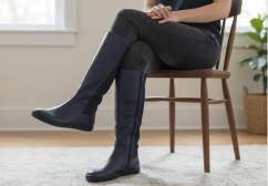 Dámské vysoké barefoot kozačky BARRA  tmavě modrá s filcovou podšívkou