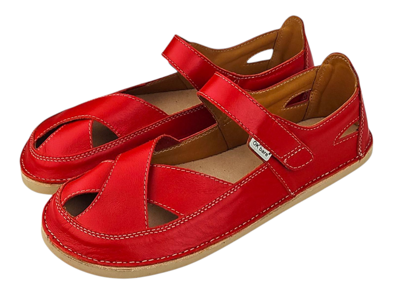 červené kožené barefoot baleríny