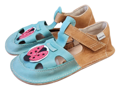 Dětské kožené barefoot plné sandálky ITHAKA s beruškou hnědá