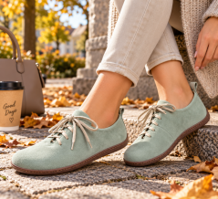Dámské barefoot boty z přírodní velurové kůže FERN zelená