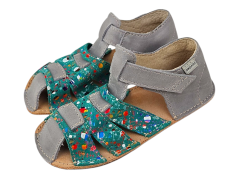Dětské kožené barefoot sandálky Palm zelená +šedá