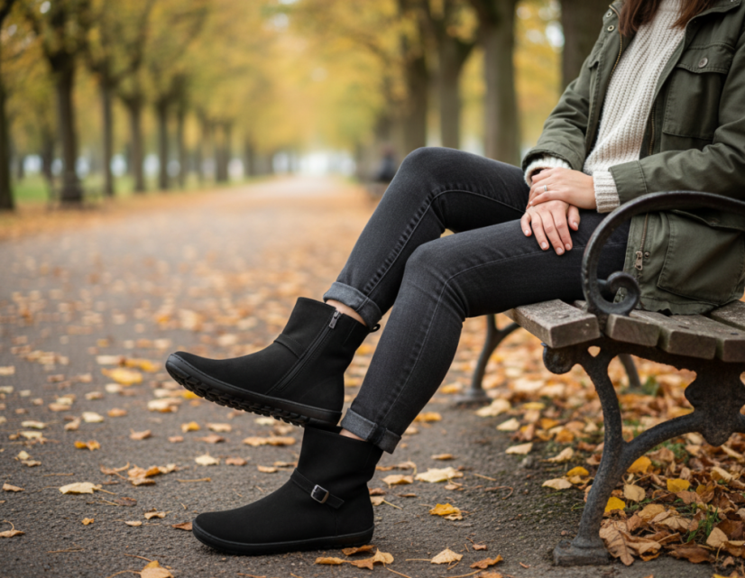 Dámské elegantní barefoot kotníčkové zimní  boty TENE černá, hřejivá podšívka