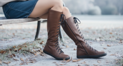 Dámské vysoké zimní barefoot kozačky HOY tmavě hnědá, s podšívkou z přírodní vlny