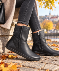 Dámské barefoot boty na zip BAKI černá s filcovou podšívkou