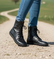 DCelokožené dámské  barefoot kotníkové boty BUTE černá