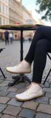 Dámské kotníčkové barefoot boty na šněrování KISKA krémová, s filcovou podšívkou