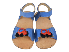 Dětské kožené barefoot sandály MIRRISA/I modrá s traktorem