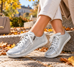 Kožené dámské barefoot boty/tenisky OLA stříbrná
