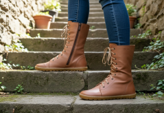 Dámské barefoot zimní polokozačky HIRA hnědá, s podšívkou z přírodní vlny