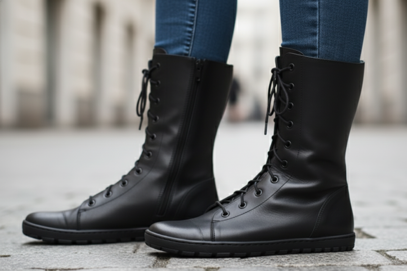 Dámské barefoot polokozačky HIRA černá, kožené podšívky