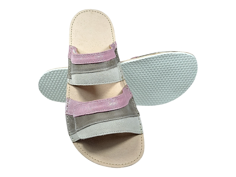 Dámské kožené barefoot nazouváky LUCANIA – krémovo-růžové