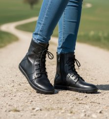 DCelokožené dámské  barefoot kotníkové boty BUTE černá