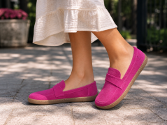 Dámské barefoot baleríny z velurové kůže MAINE růžová