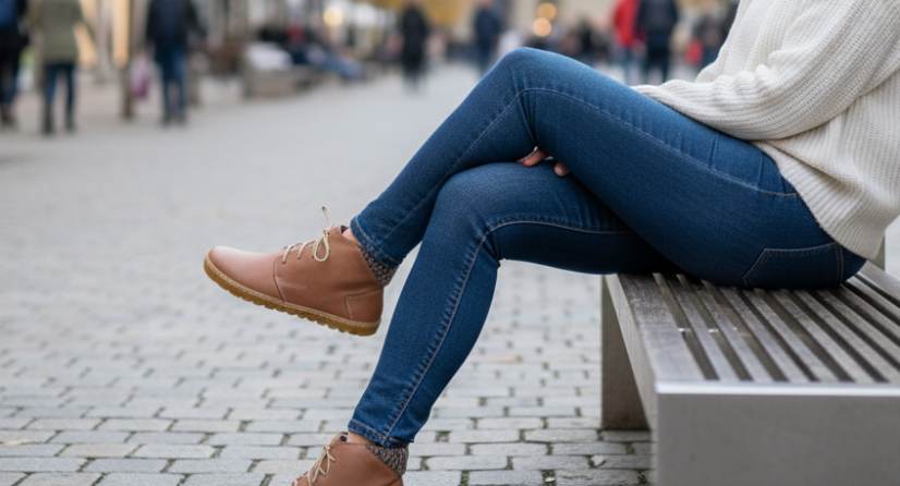 Dámské kotníčkové barefoot boty na šněrování KISKA hnědá, s filcovou podšívkou