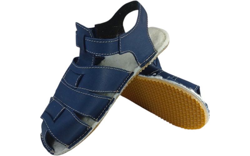 Dětské barefoot kožené sandálky s hřejivou stélkou Palm/I  modrá