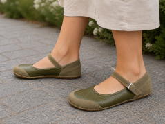 Dámské barefoot kožené baleríny s tenkou podrážkou NAFI zelená