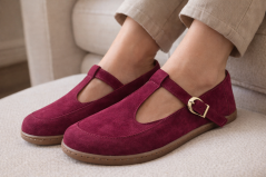 Dámské barefoot baleríny z velurové kůže – LOWA bordó