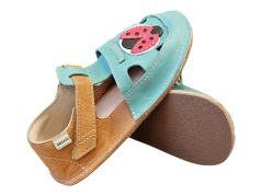 Dětské kožené barefoot plné sandálky ITHAKA s beruškou hnědá